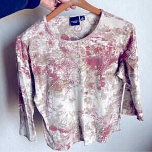 Sonoma embellished coastal grandma style Women's Floral Top size large L